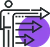 Line drawing of a presenter at a board with arrows