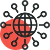 Line drawing of a globe connected to network nodes
