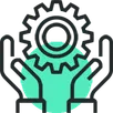 Line drawing of hands holding a gear